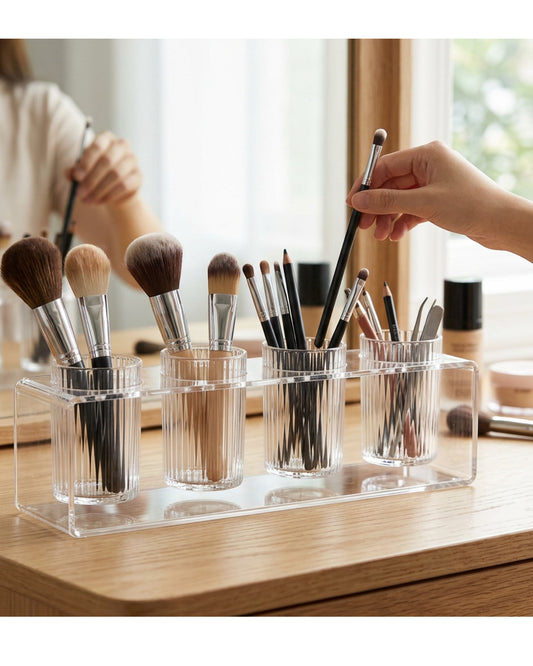 Sofd Clear Acrylic Makeup Brush Station with 4 Cups - Lifestyle view